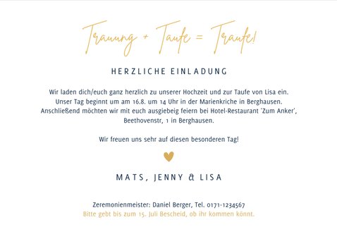 Einladung zur Hochzeit + Taufe klassisch Dunkelblau 3