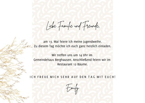 Einladung zur Jugendweihe mit Gräsern und Muster 3