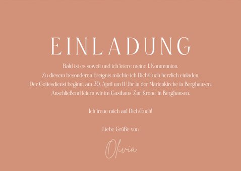 Einladung zur Kommunion Goldschrift auf Federn 3
