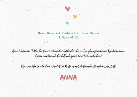 Einladung zur Konfirmation Foto Wegweiser und Herzen 2