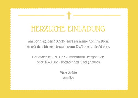 Einladung zur Konfirmation gelb großes Foto 3