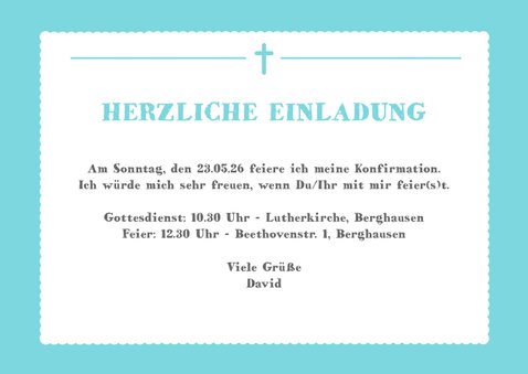 Einladung zur Konfirmation türkis großes Foto 3