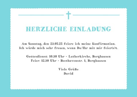 Einladung zur Konfirmation türkis großes Foto 3