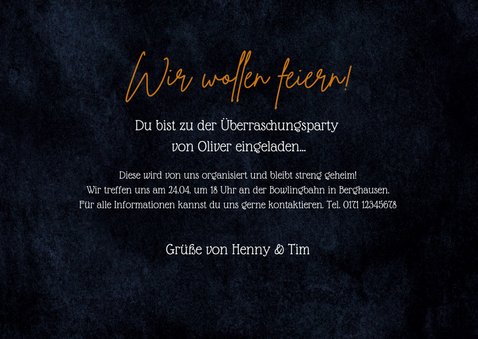 Einladung zur Surpriseparty mit plakativem Schriftzug 3