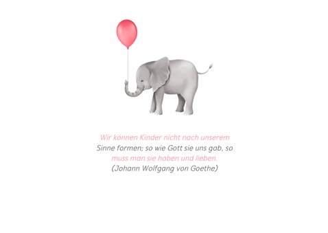Einladung zur Taufe Elefanten mit rosa Luftballon 2