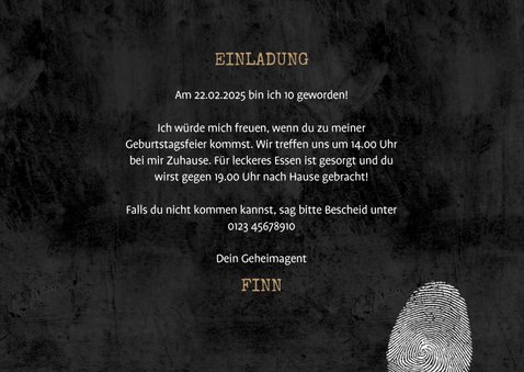 Einladungskarte 10. Geburtstag Detektiv Mission 3