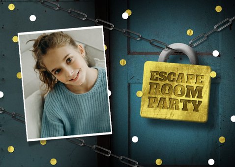 Einladungskarte 13. Kindergeburtstag Escape Room Foto 2