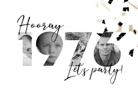 Einladungskarte 1976 Fotocollage und Konfetti 2