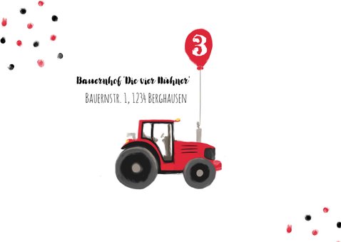 Einladungskarte 3. Kindergeburtstag Traktor mit Luftballon 2