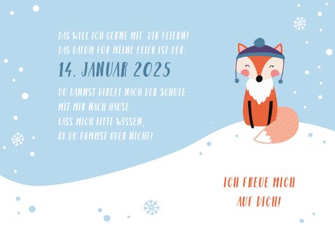 Einladungskarte 8. Kindergeburtstag Schneefuchs 3