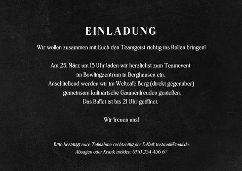 Einladungskarte Bowling Teamausflug 3