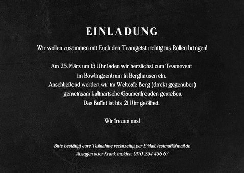 Einladungskarte Bowling Teamausflug 3