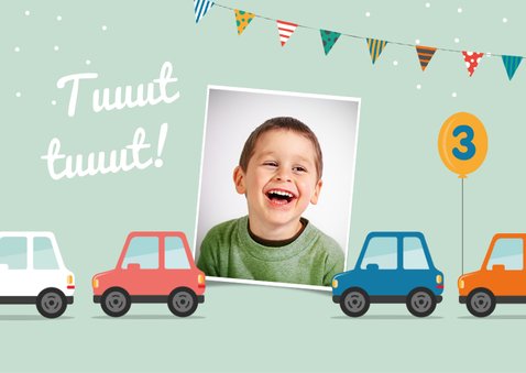 Einladungskarte bunte Autos 3. Geburtstag 2