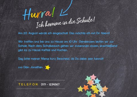 Einladungskarte Einschulung blaue Schultüte und Foto 3