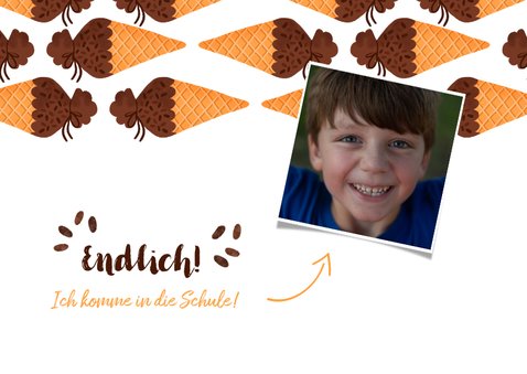 Einladungskarte Einschulung Schultüte Eis schoko und Foto 2