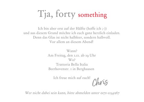 Einladungskarte 'forty something' humorvoll 3