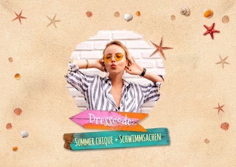Einladungskarte Foto Sommerparty Strand Wegweiser 2