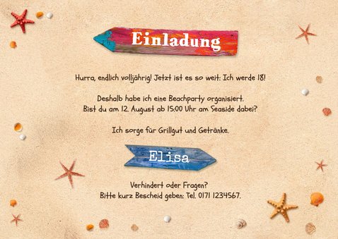 Einladungskarte Foto Sommerparty Strand Wegweiser 3