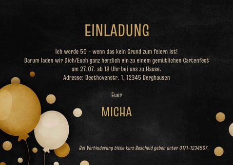 Einladungskarte Geburtstag Party in Gold 3