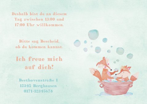 Einladungskarte Kindergeburtstag Schaumbad mit Füchsen 3