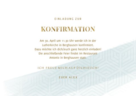 Einladungskarte Konfirmation grafischer Look Foto innen 3