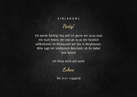 Einladungskarte Party Typografie Goldlook 3
