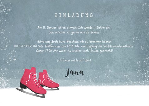 Einladungskarte rosa Schlittschuhe, Foto und Wegweiser 3