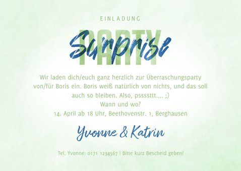 Einladungskarte Surpriseparty blaugrüne Konfetti  3