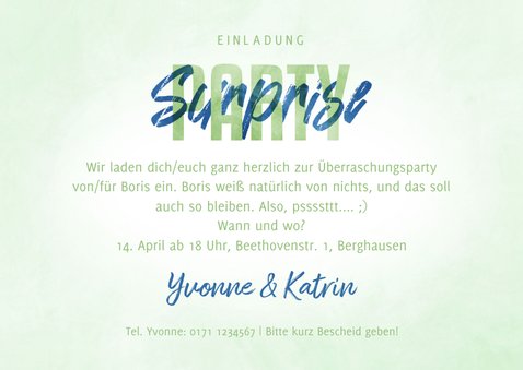 Einladungskarte Surpriseparty blaugrüne Konfetti 3