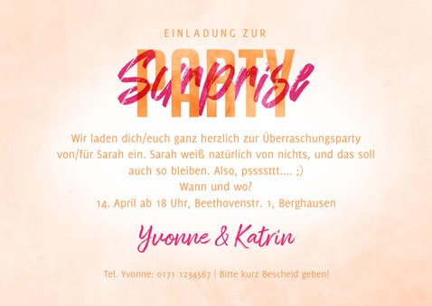 Einladungskarte Surpriseparty pinkfarbene Konfetti 3