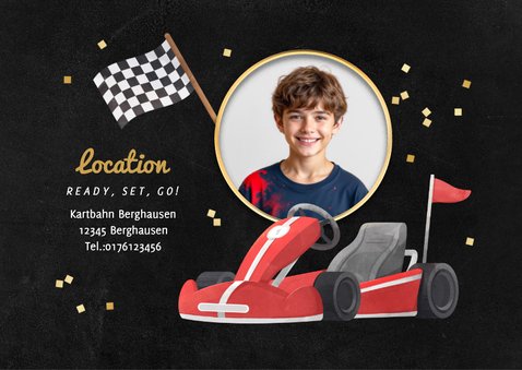 Einladungskarte Ticket Race Kart fahren mit Foto 2