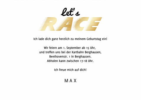 Einladungskarte Ticket Race Kart fahren mit Foto 3