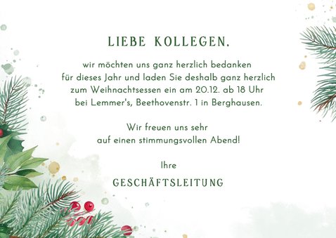 Einladungskarte Weihnachtsfeier Firma Tannenzweige 3