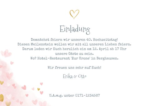 Einladungskarte zum Hochzeitstag Champagnergläser gold 3