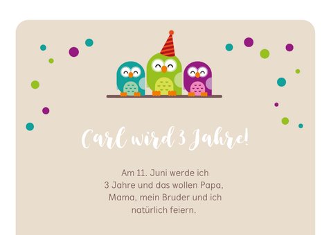 Einladungskarte zum Kindergeburtstag grüne Eule 2