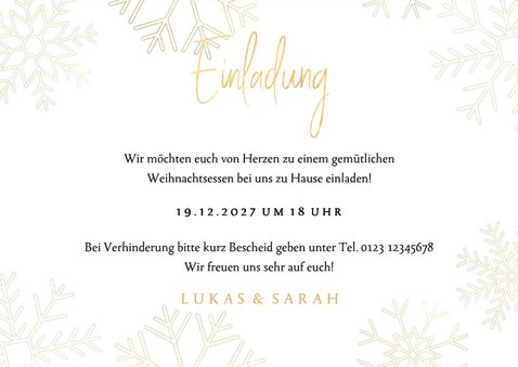 Einladungskarte zum Weihnachtsessen Schneeflocken 3