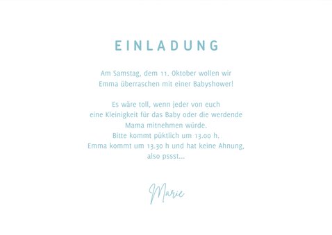 Einladungskarte zur Babyparty blau 3