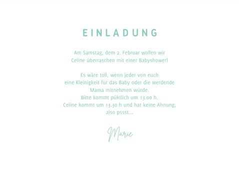 Einladungskarte zur Babyparty mintgrün 3