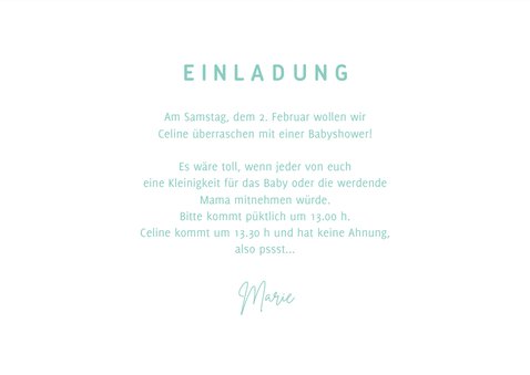 Einladungskarte zur Babyparty mintgrün 3