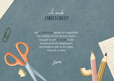 Einladungskarte zur Einschulung blau Foto, Schere & Papier 3