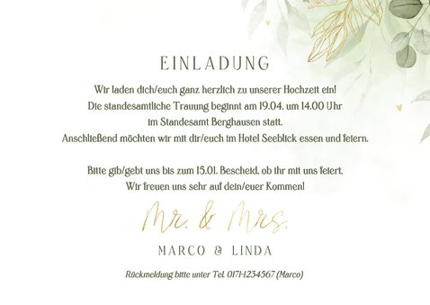 Einladungskarte zur Hochzeit Aquarellzweige 3