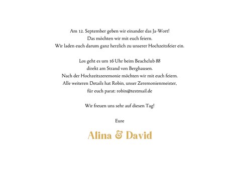 Einladungskarte zur Hochzeit Goldschrift 3