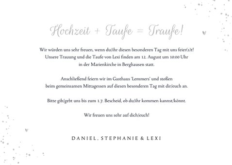 Einladungskarte zur Traufe Silberschrift 3