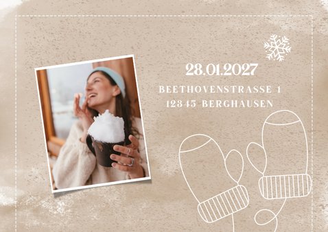 Einladungskarte zur Winterparty mit Handschuhen 2