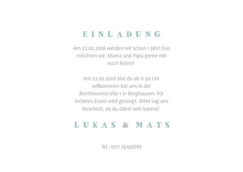 Einladungskarte Zwillinge blau Elefanten mit Luftballon  3