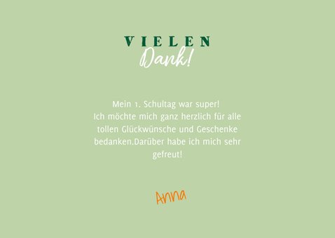 Einschulung Dankeskarte hellgrün Foto & Fuchs 3
