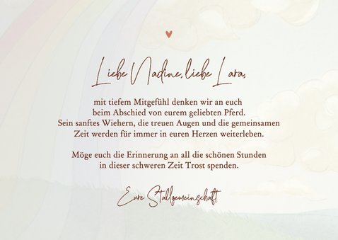 Foto-Beileidskarte Hufspuren Pferd Verlust Regenbogenbrücke 3