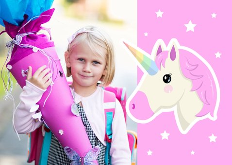 Foto-Dankeskarte Einschulung Pink Unicorn 2