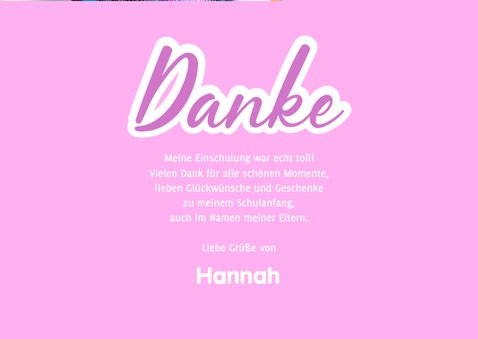Foto-Dankeskarte Einschulung Pink Unicorn 3