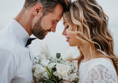 Foto-Dankeskarte Hochzeit Wasserfarbe Grau Gold 2